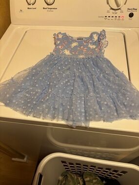 Blue Polka Dot Tulle Baby Dress with bunny  Print